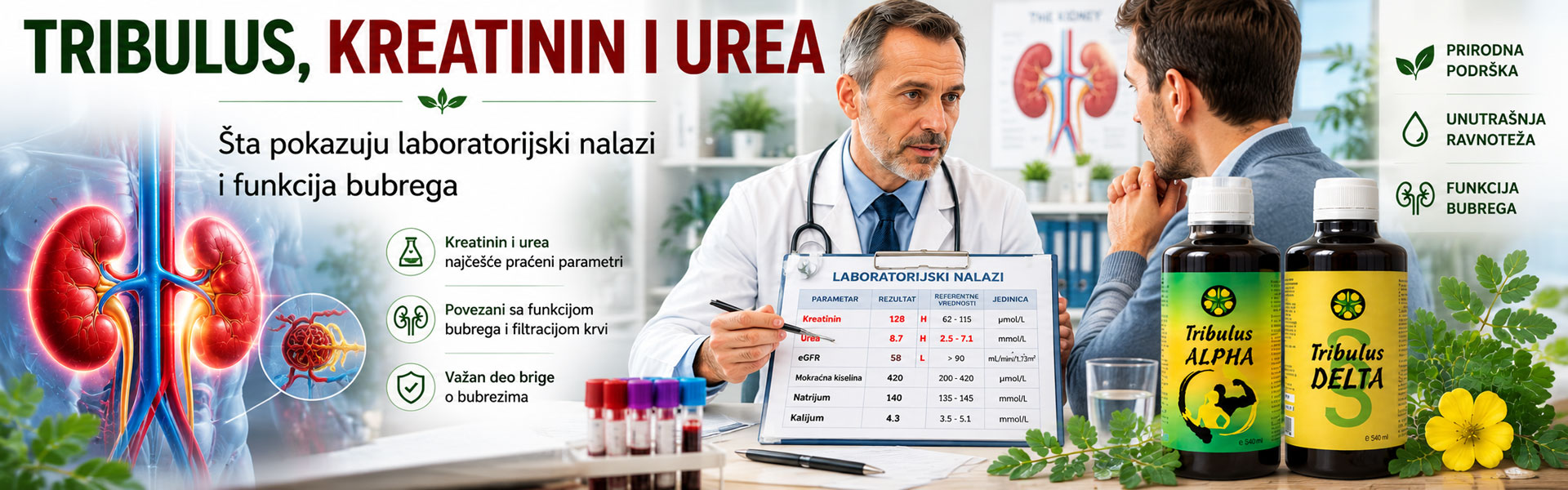Tribulus, kreatinin i urea – laboratorijski nalazi i funkcija bubrega