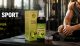 Tribulus Alpha ad: supplement bottles on a gym bench beside a muscular man, text promotes energy and endurance.